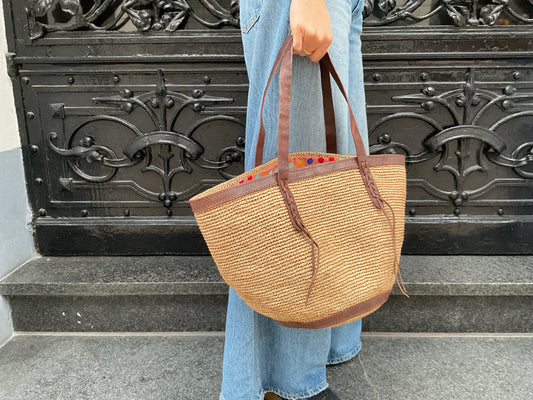 Tasche Raffia mit Leder