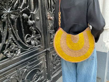 Tasche Raffia halbrunde Umhängetasche