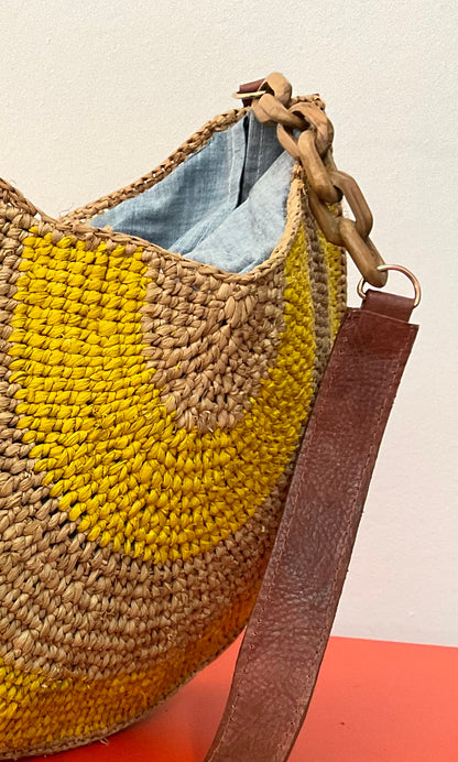 Tasche Raffia halbrunde Umhängetasche