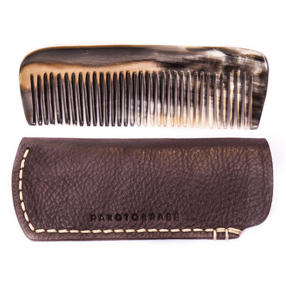 Horn Kamm mit Leder Etui